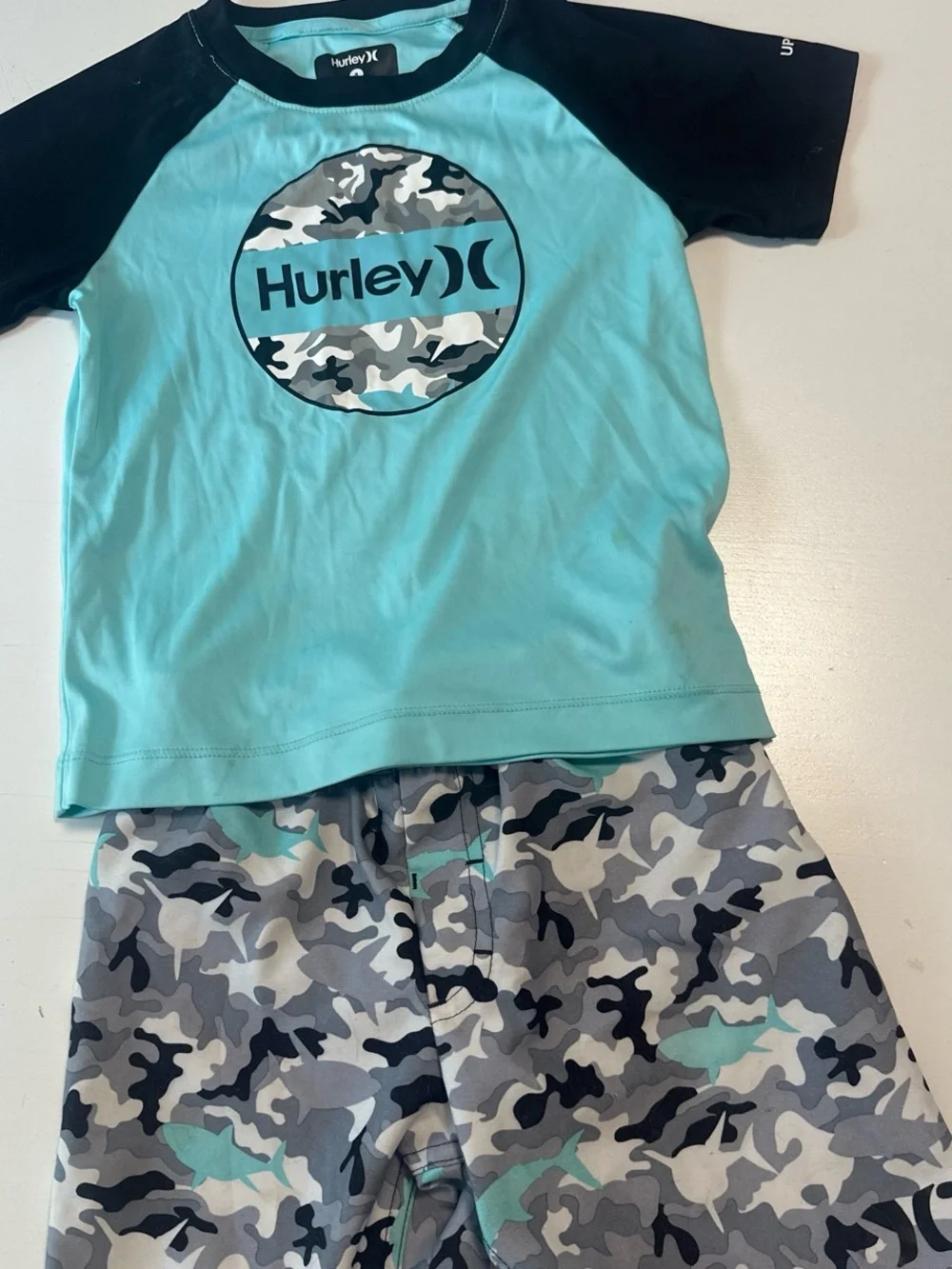 Hurley Boys' 2-Piece swim Sets with Camo Logo - Blue & Cream